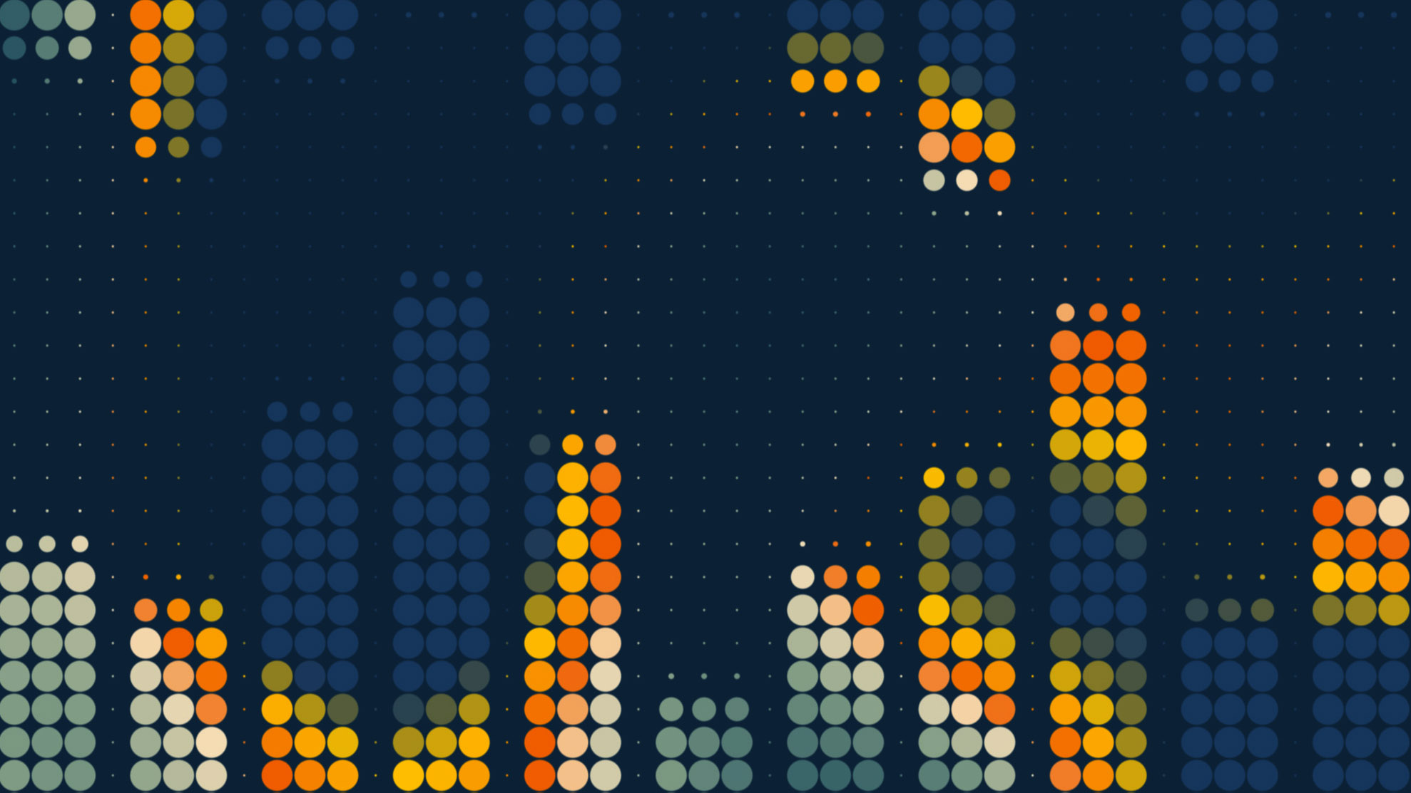 Branding design for Bonnar Keenlyside showing the use of dots to represent data in a bar chart