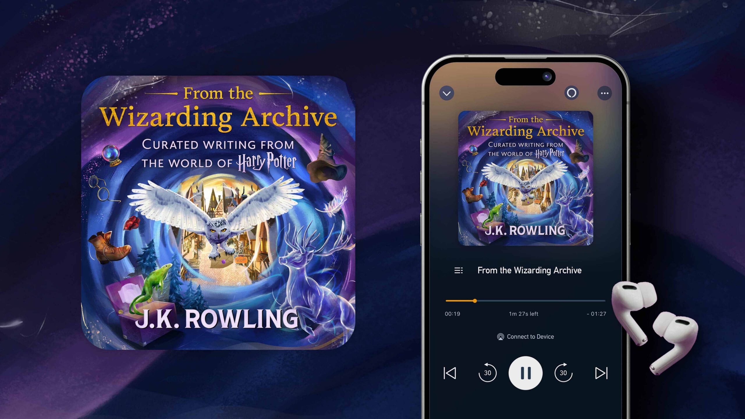 Book cover design for From the Wizarding Archives, a Harry Potter audiobook on Audible.