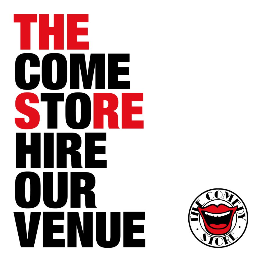 Digital ads designed for marketing: "The Comedy Store: come to hire our venue"