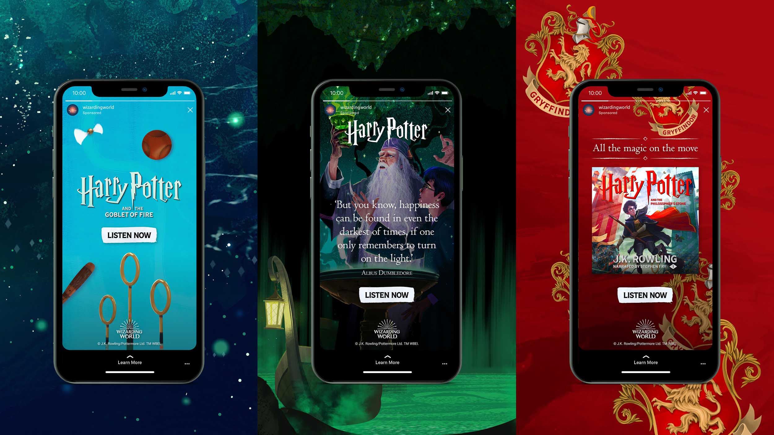 Design showing a collage of images from the Harry Potter books