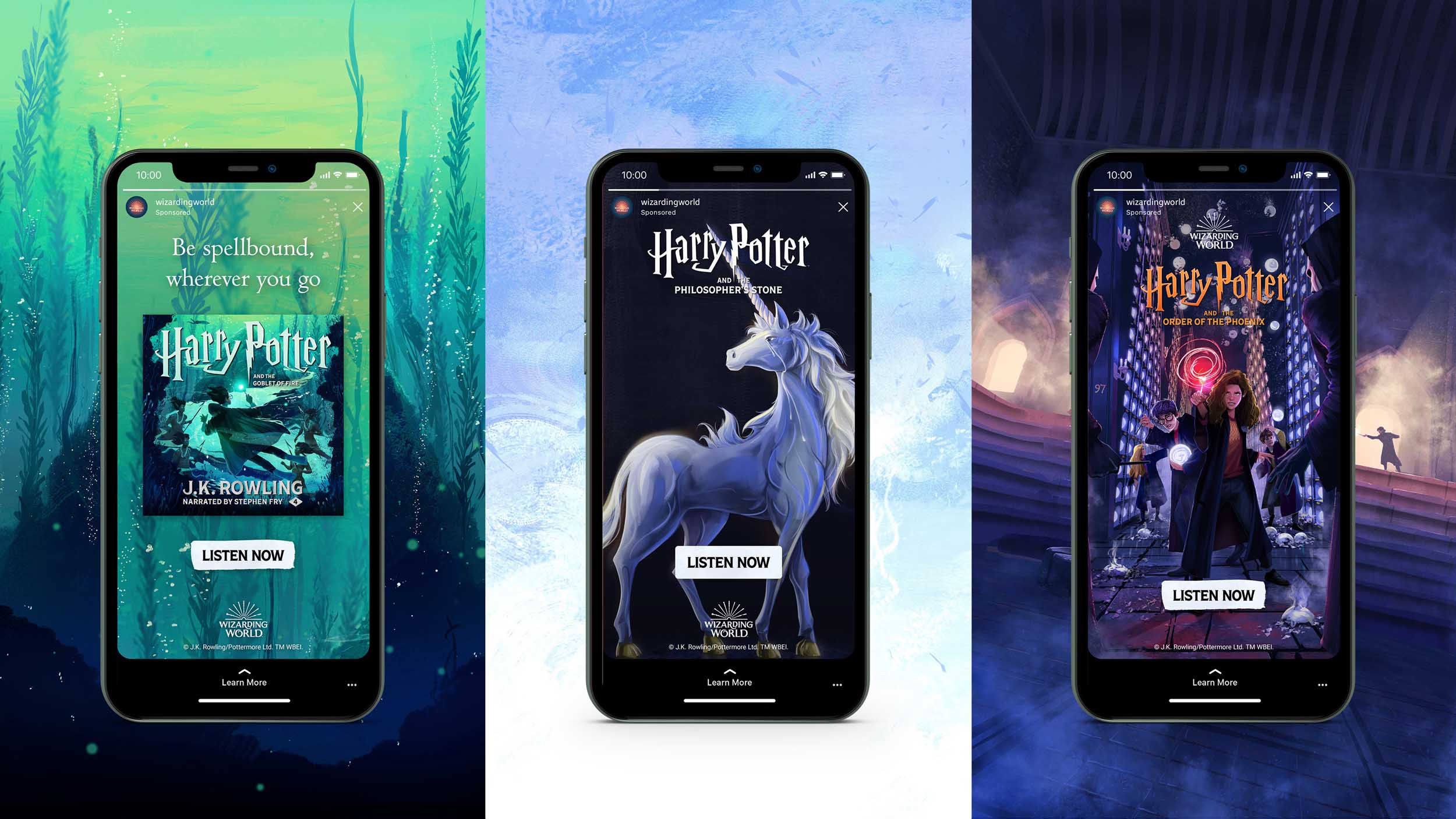 Illustrations depicting various scenes from Harry Potter to promote the series