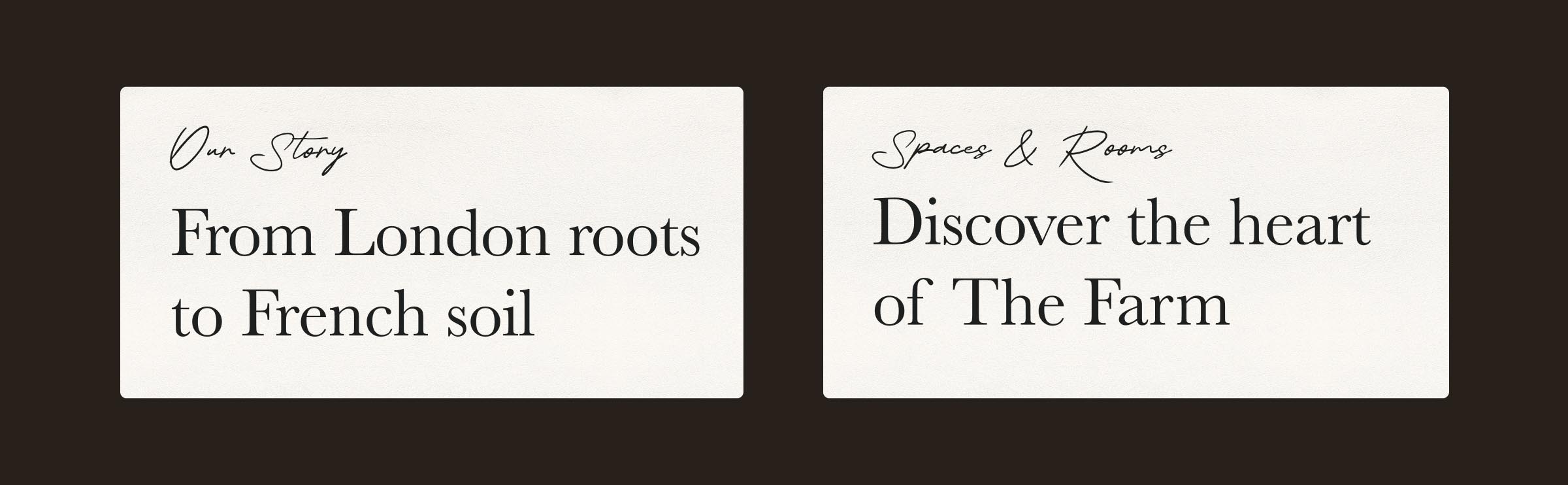 Headline treatment showing the first line as a functional signpost for the section, followed by a secondary headline which is more emotive and driven by brand storytelling