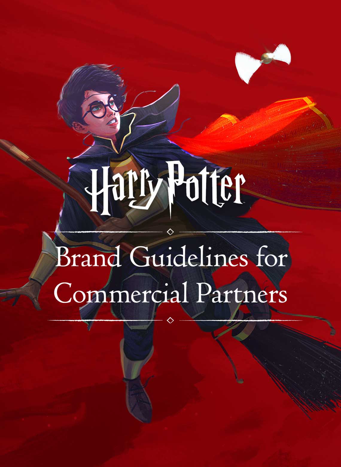 Cover for the Harry Potter brand toolkit featuring Harry on a broomstick chasing a snitch