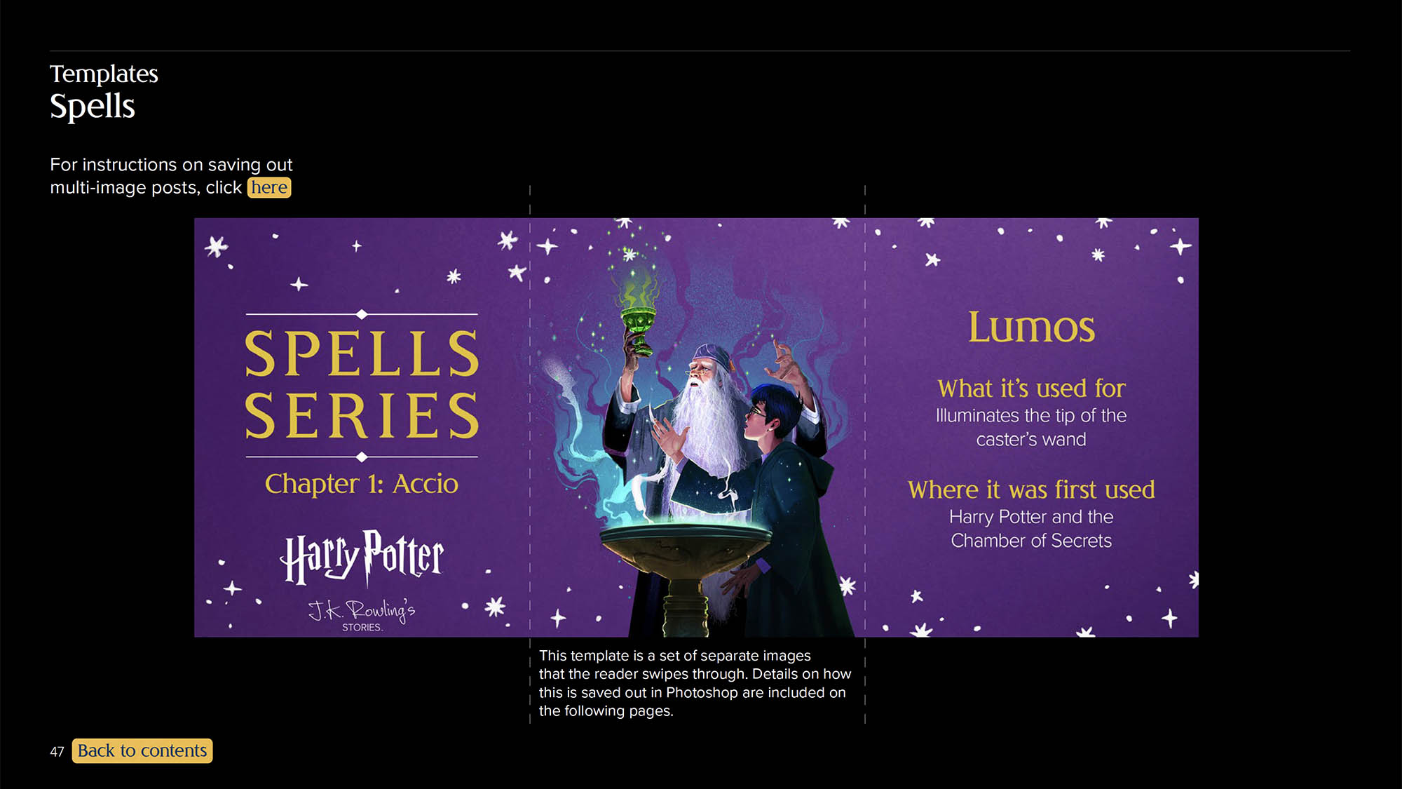 JK Rowling's Stories Social Toolkit page about spells